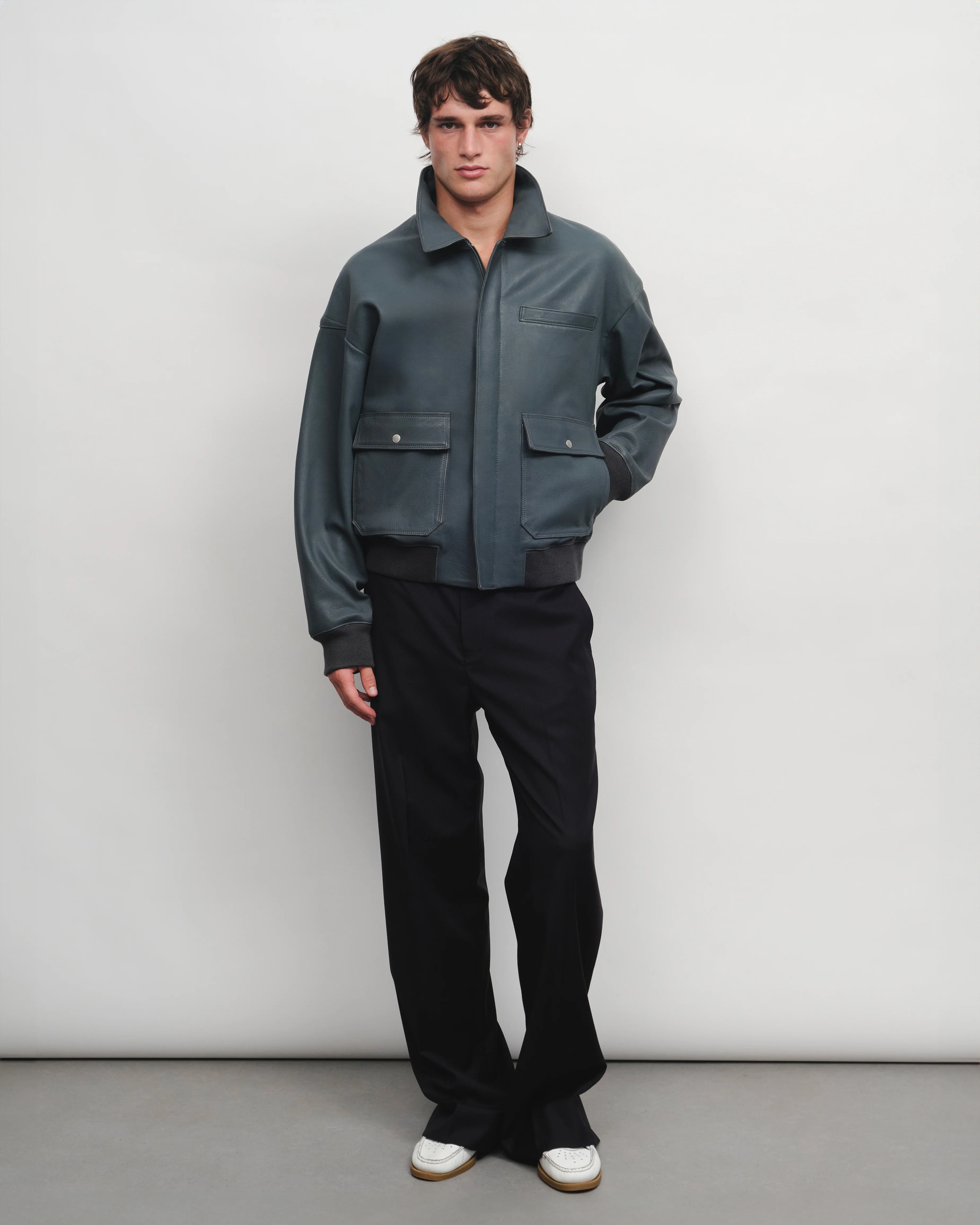 Coda Leather Jacket in Gray Blue - Image 4