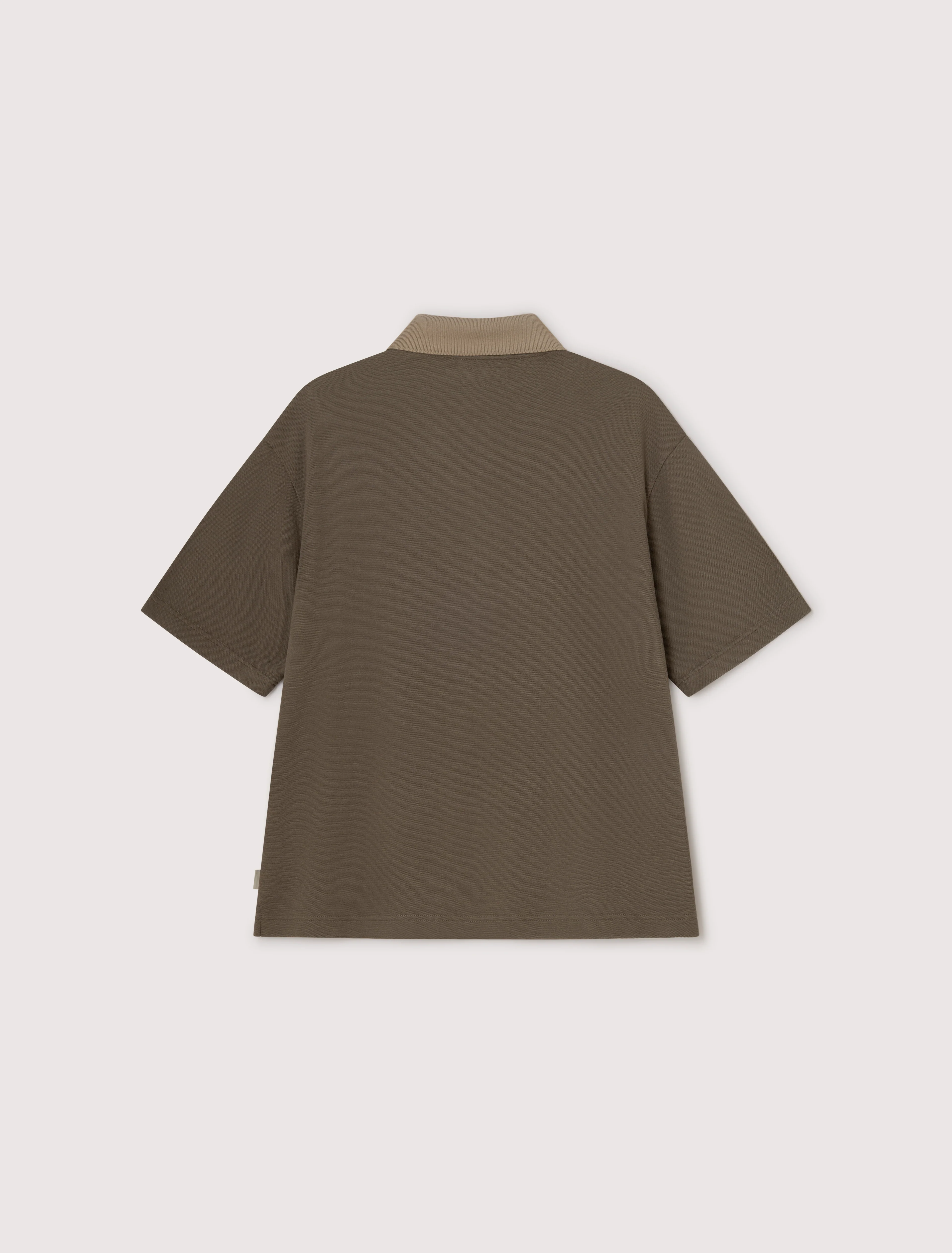 Darro Zipper Polo in Stone Brown & Beige - Image 3