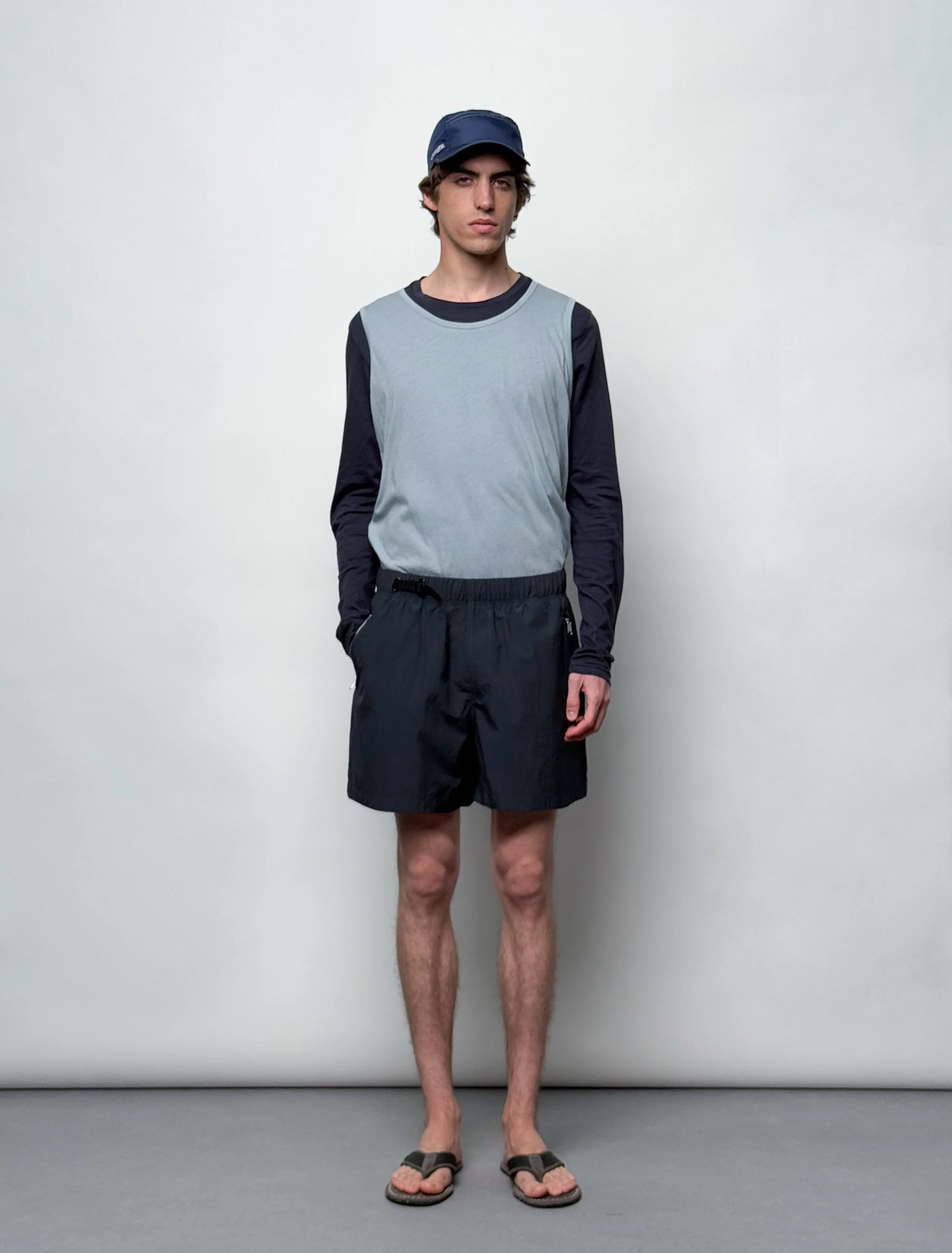 Deia Seersucker Light Shorts in Dark Navy - Image 2